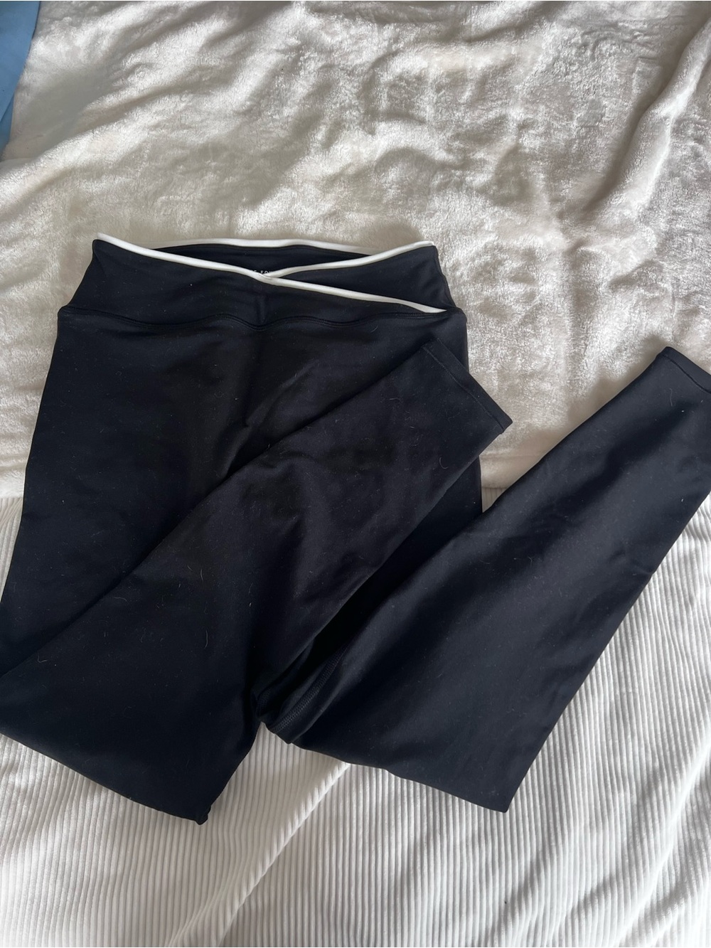 White Fox Boutique Black Leggings and Sports Bra with White Trim